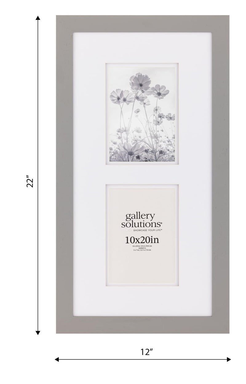 Gallery Solutions 10x20 Picture Frame - Flat Grey Wall Mount, Double White Mat, Versatile Poster Frame for 5x7 Photos - Image 3